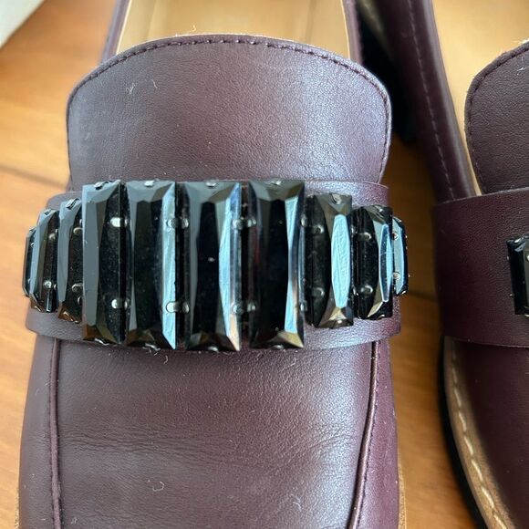 FRANCO SARTO CARVER Red Oxblood Leather Loafers Rhinestone Embellishment 9 - Picture 11 of 11